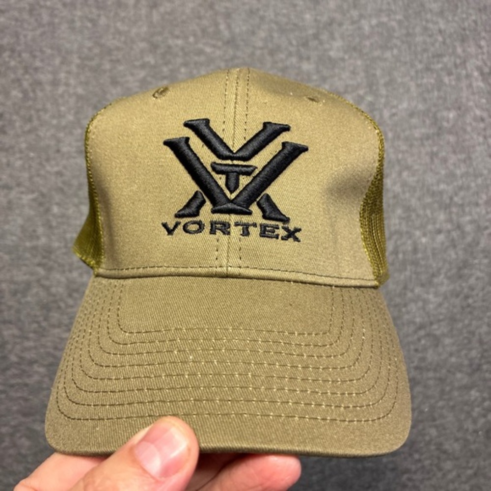 Vortex Optics Trucker Hat Mens OSFM Tan Mesh Snapback Logo Cap‎ Hunting